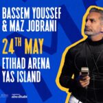 Bassem Youssef and Maz Jobrani at Etihad Arena in Abu Dhabi