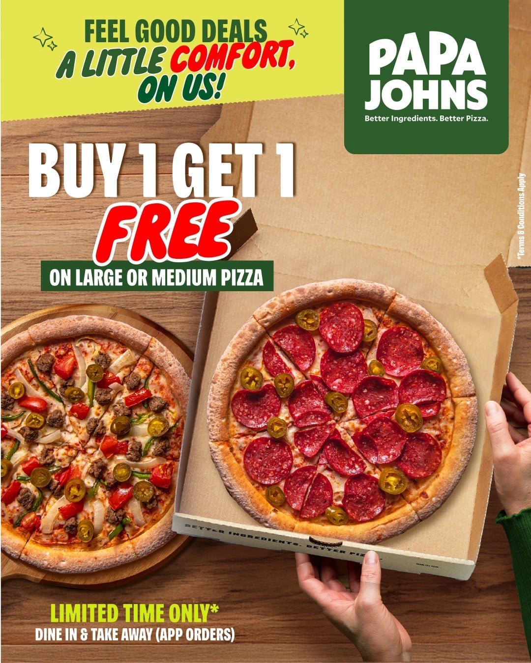 Papa Johns Buy 1 Get 1 Free Offer