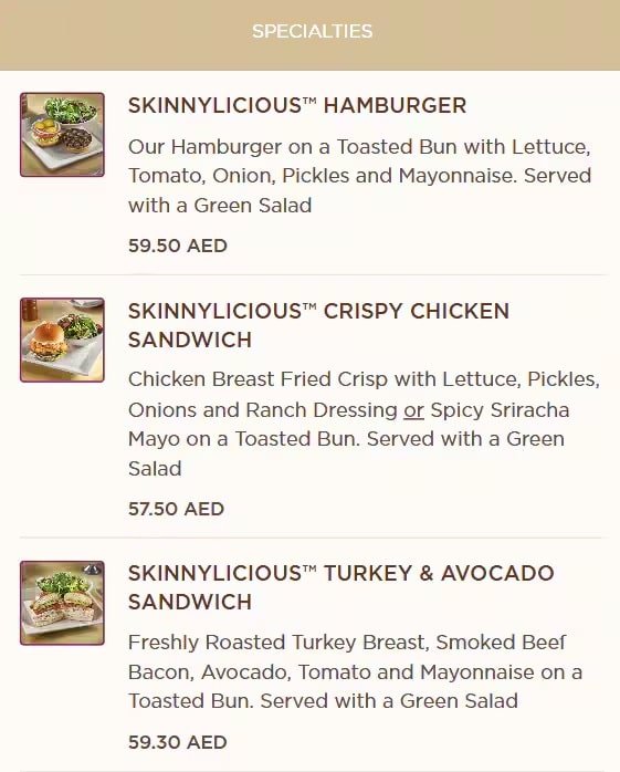 The Cheesecake factory Menu