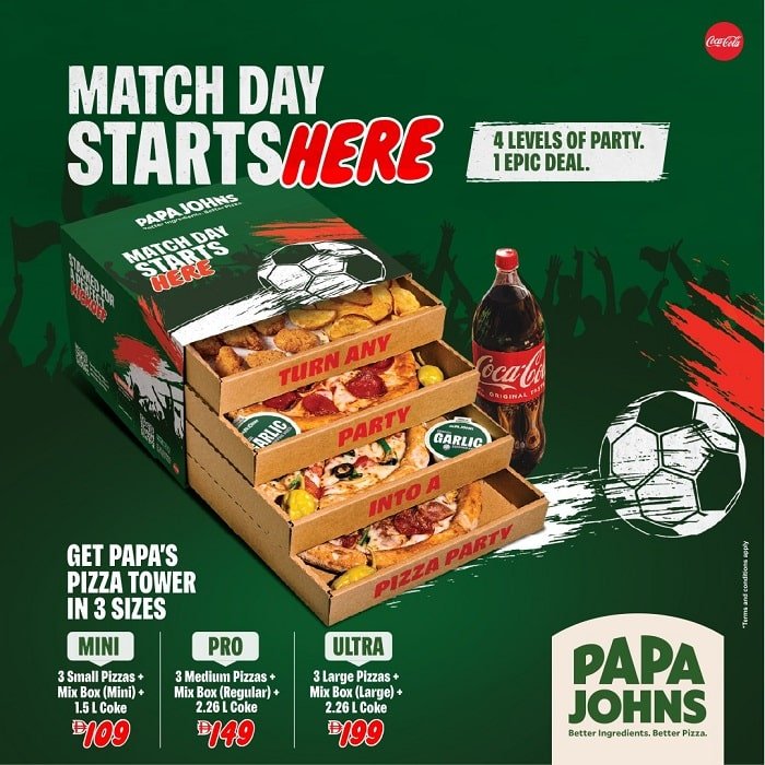 Papa Johns Match day offers